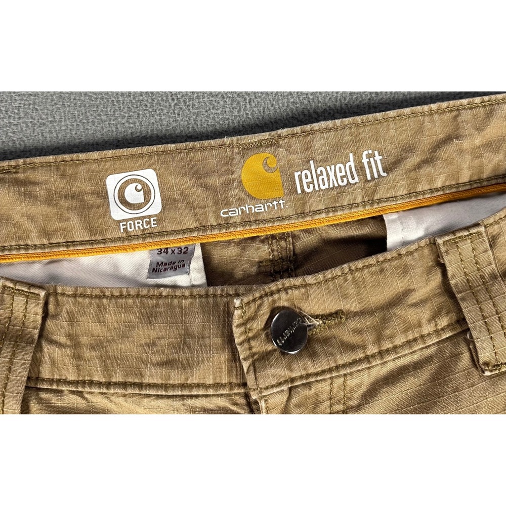 Carhartt Cargo Pants 34x32 Yukon Brown Tappen Relaxed Force Ripstop Workwear - Picture 10 of 11